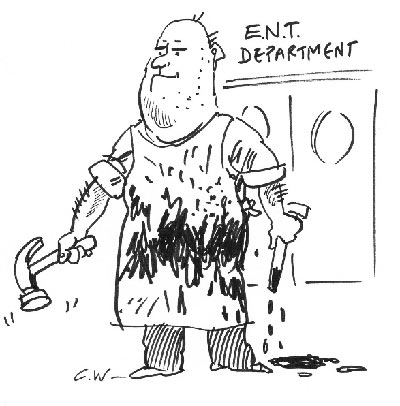 Man with hammer and chisel cartoon
